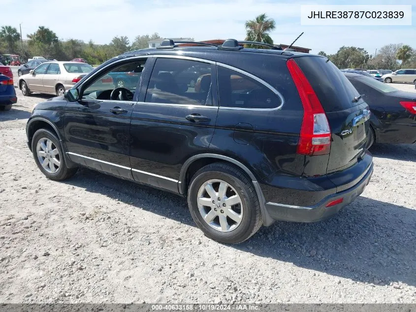 2007 Honda Cr-V Ex-L VIN: JHLRE38787C023839 Lot: 40633158