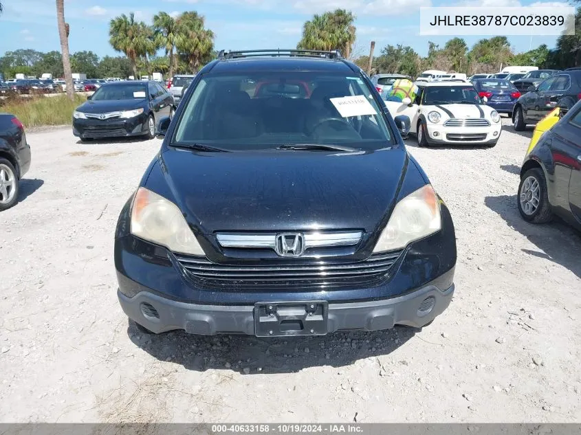 2007 Honda Cr-V Ex-L VIN: JHLRE38787C023839 Lot: 40633158