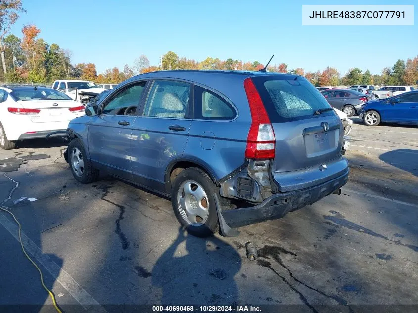 2007 Honda Cr-V Lx VIN: JHLRE48387C077791 Lot: 40690468