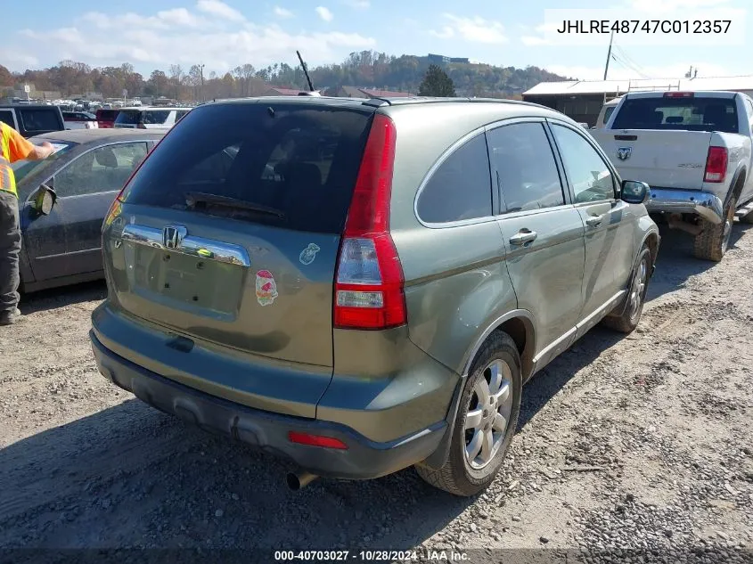 2007 Honda Cr-V Ex-L VIN: JHLRE48747C012357 Lot: 40703027