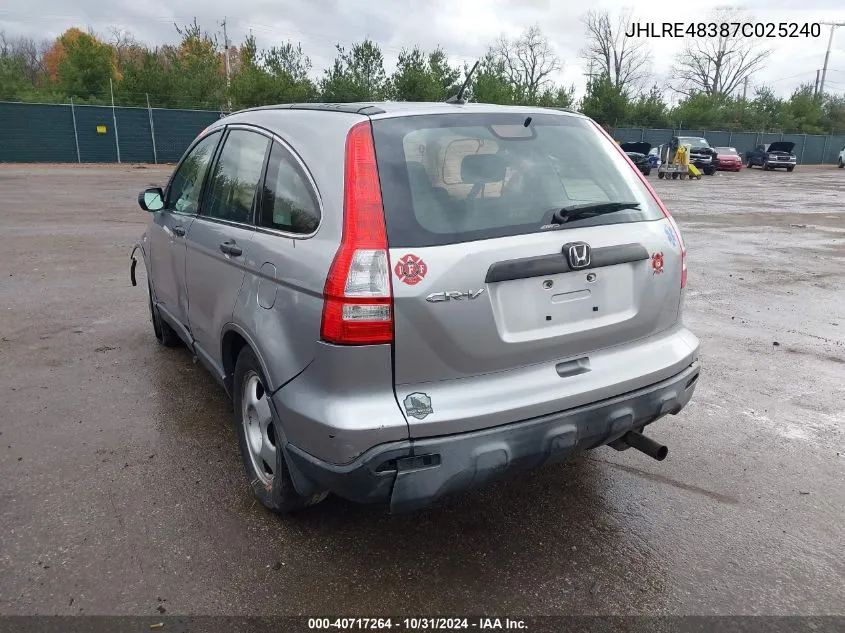 2007 Honda Cr-V Lx VIN: JHLRE48387C025240 Lot: 40717264