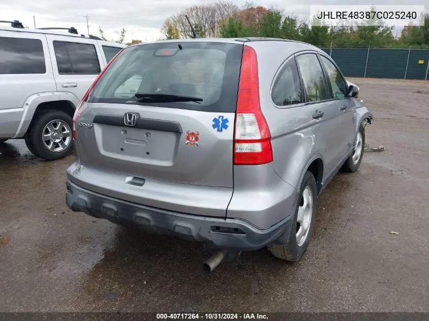 2007 Honda Cr-V Lx VIN: JHLRE48387C025240 Lot: 40717264