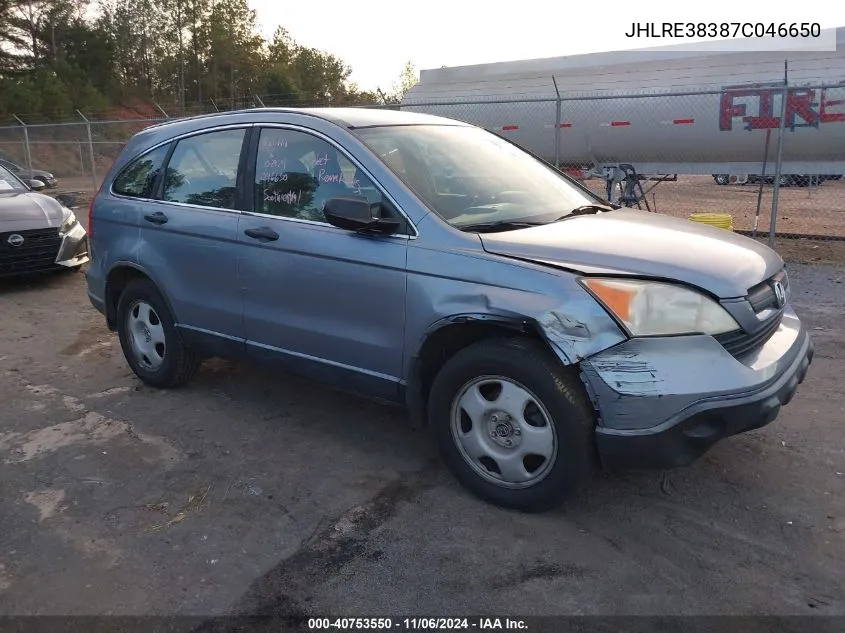 2007 Honda Cr-V Lx VIN: JHLRE38387C046650 Lot: 40753550