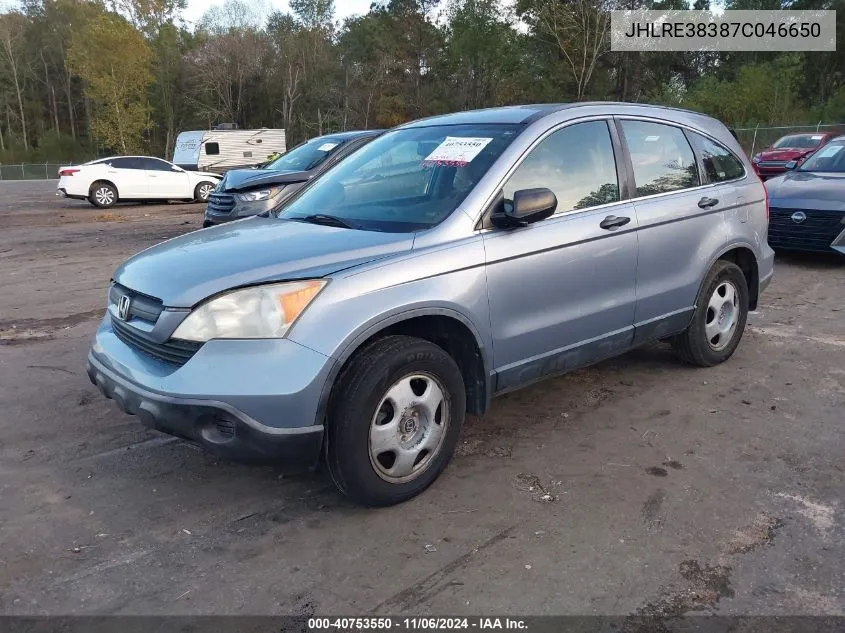 2007 Honda Cr-V Lx VIN: JHLRE38387C046650 Lot: 40753550