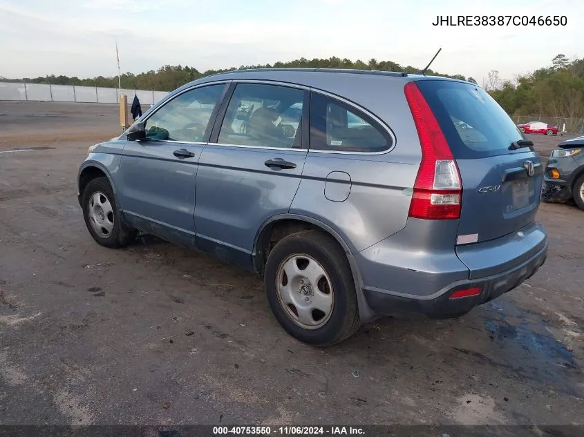 2007 Honda Cr-V Lx VIN: JHLRE38387C046650 Lot: 40753550