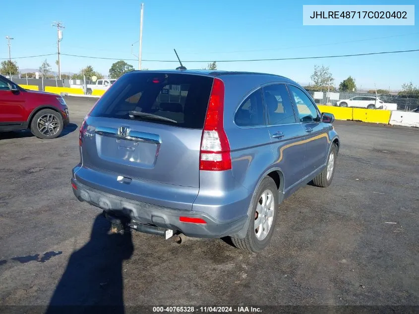 2007 Honda Cr-V Ex-L VIN: JHLRE48717C020402 Lot: 40765328