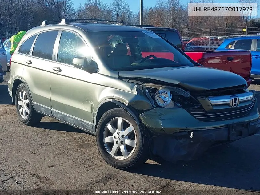 2007 Honda Cr-V Ex-L VIN: JHLRE48767C017978 Lot: 40770013