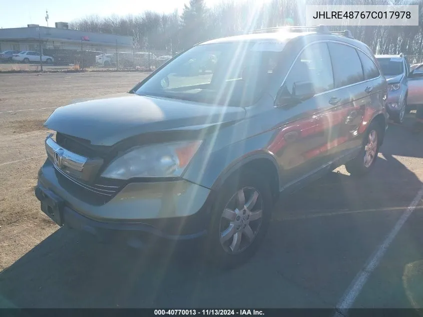 2007 Honda Cr-V Ex-L VIN: JHLRE48767C017978 Lot: 40770013