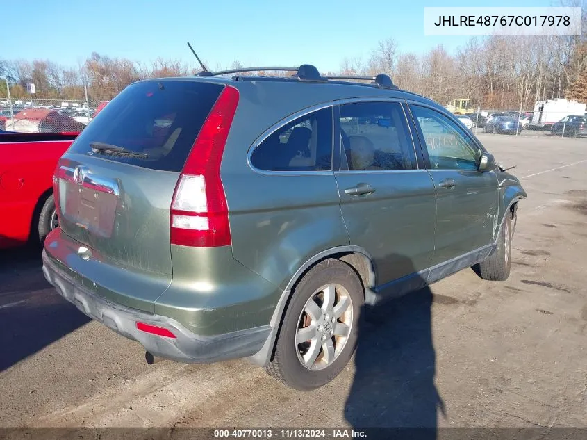 2007 Honda Cr-V Ex-L VIN: JHLRE48767C017978 Lot: 40770013