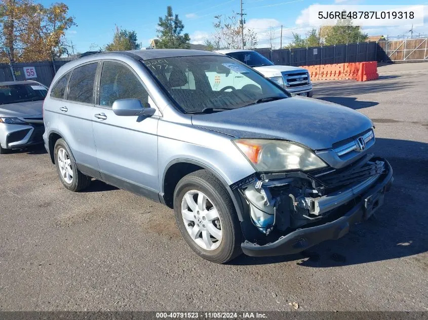 2007 Honda Cr-V Ex-L VIN: 5J6RE48787L019318 Lot: 40791523