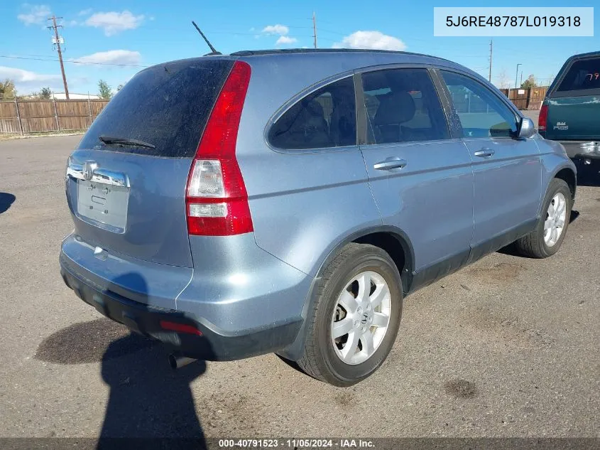 2007 Honda Cr-V Ex-L VIN: 5J6RE48787L019318 Lot: 40791523