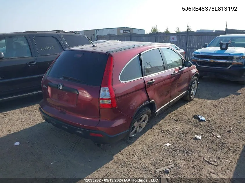 2008 Honda Cr-V VIN: 5J6RE48378L813192 Lot: 12093262