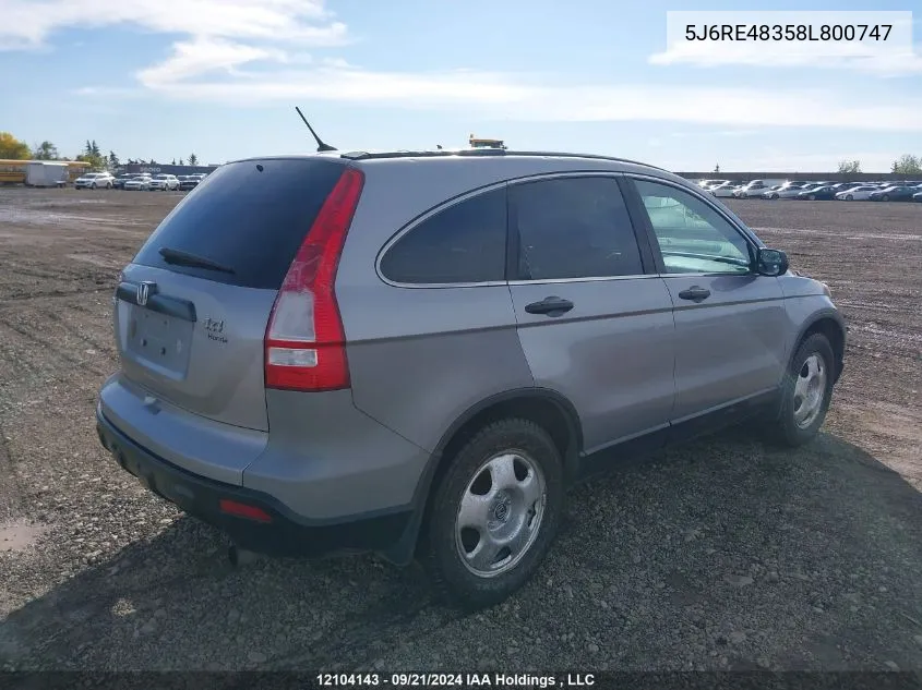 2008 Honda Cr-V VIN: 5J6RE48358L800747 Lot: 12104143