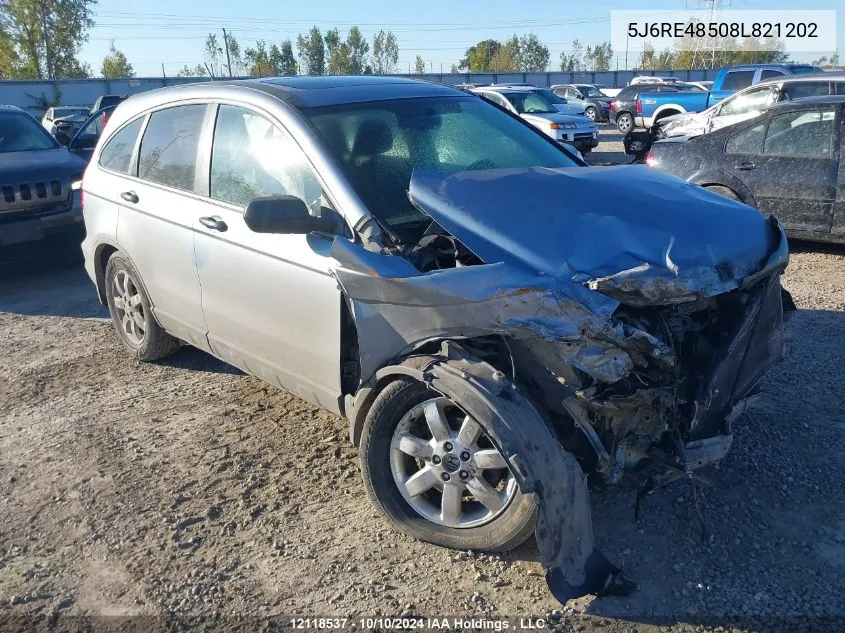 2008 Honda Cr-V VIN: 5J6RE48508L821202 Lot: 12118537