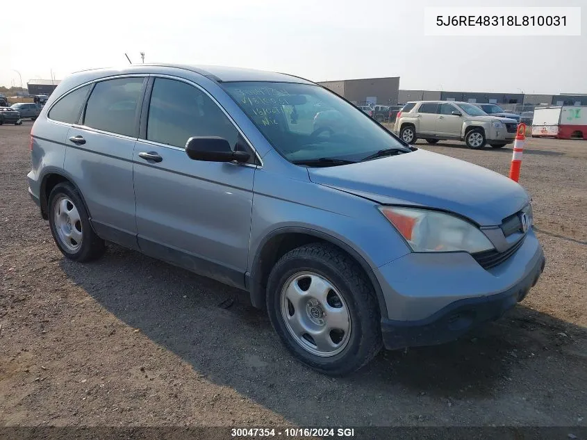 2008 Honda Cr-V Lx VIN: 5J6RE48318L810031 Lot: 30047354