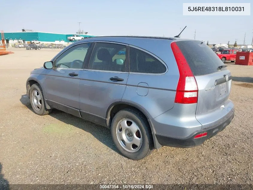 2008 Honda Cr-V Lx VIN: 5J6RE48318L810031 Lot: 30047354