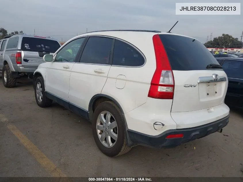 2008 Honda Cr-V Ex-L VIN: JHLRE38708C028213 Lot: 38547864