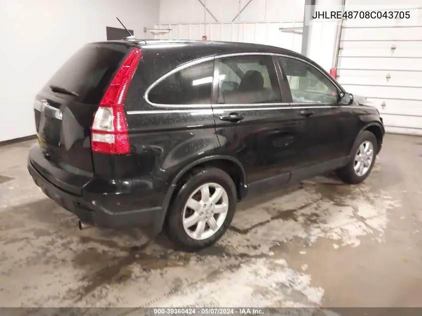 2008 Honda Cr-V Ex-L VIN: JHLRE48708C043705 Lot: 39360424