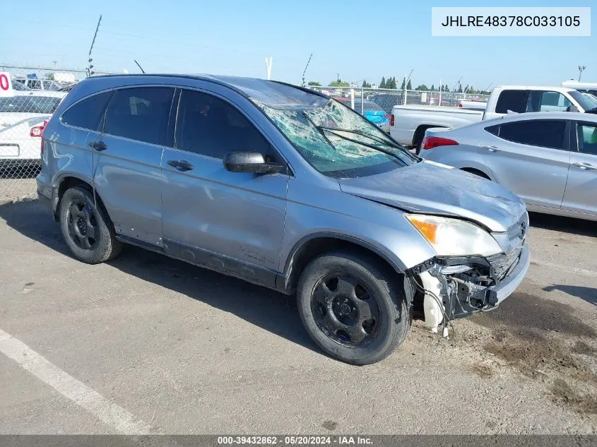 2008 Honda Cr-V Lx VIN: JHLRE48378C033105 Lot: 39432862