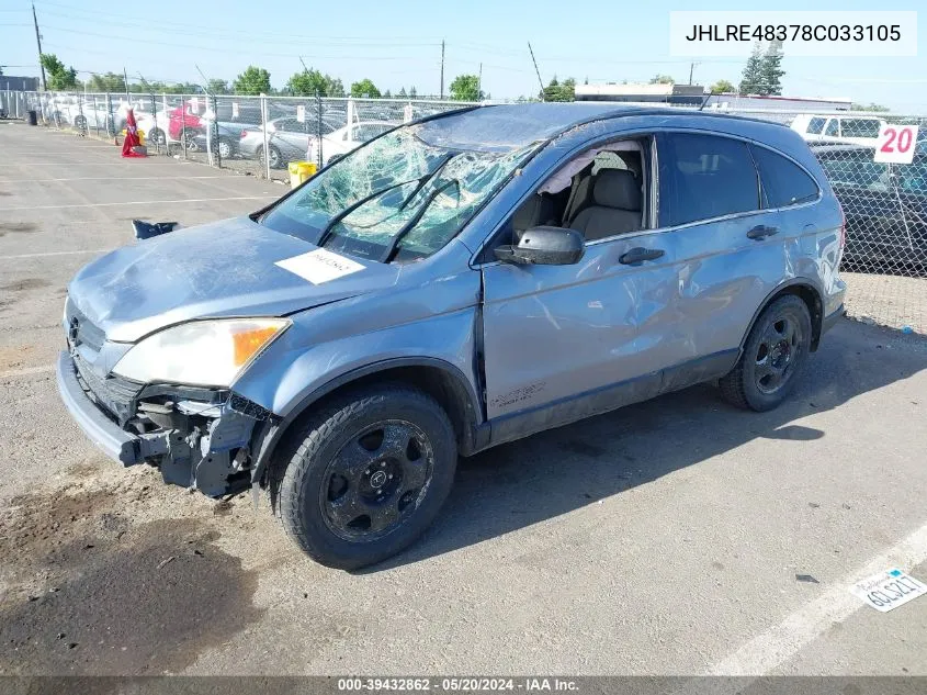 2008 Honda Cr-V Lx VIN: JHLRE48378C033105 Lot: 39432862