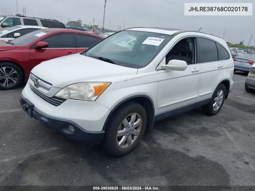 2008 Honda Cr-V Ex-L VIN: JHLRE38768C020178 Lot: 39530828