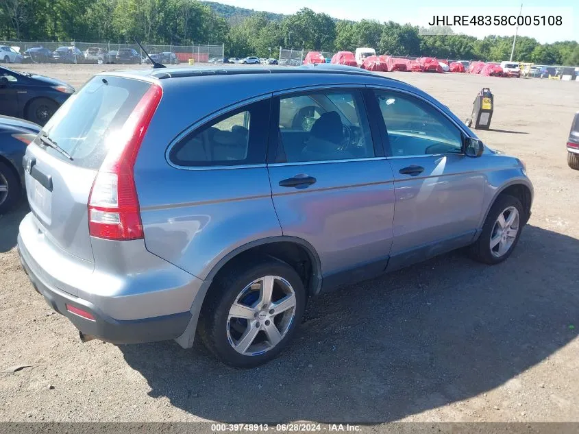 JHLRE48358C005108 2008 Honda Cr-V Lx