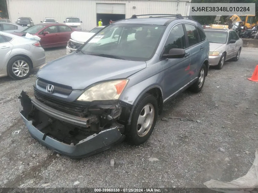 2008 Honda Cr-V Lx VIN: 5J6RE38348L010284 Lot: 39960338