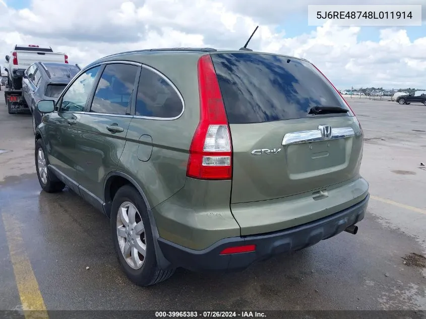 2008 Honda Cr-V Ex-L VIN: 5J6RE48748L011914 Lot: 39965383