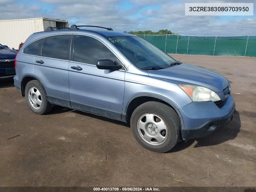 2008 Honda Cr-V Lx VIN: 3CZRE38308G703950 Lot: 40013709