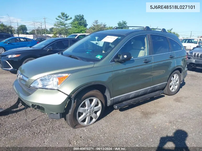 2008 Honda Cr-V Ex VIN: 5J6RE48518L027101 Lot: 40070271