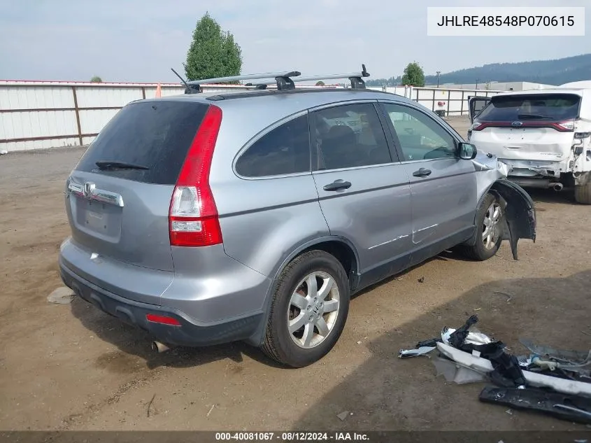 2008 Honda Cr-V Ex VIN: JHLRE48548P070615 Lot: 40081067