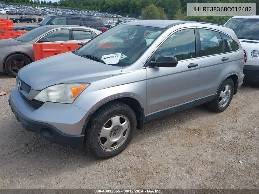 2008 Honda Cr-V Lx VIN: JHLRE38368C012482 Lot: 40092865