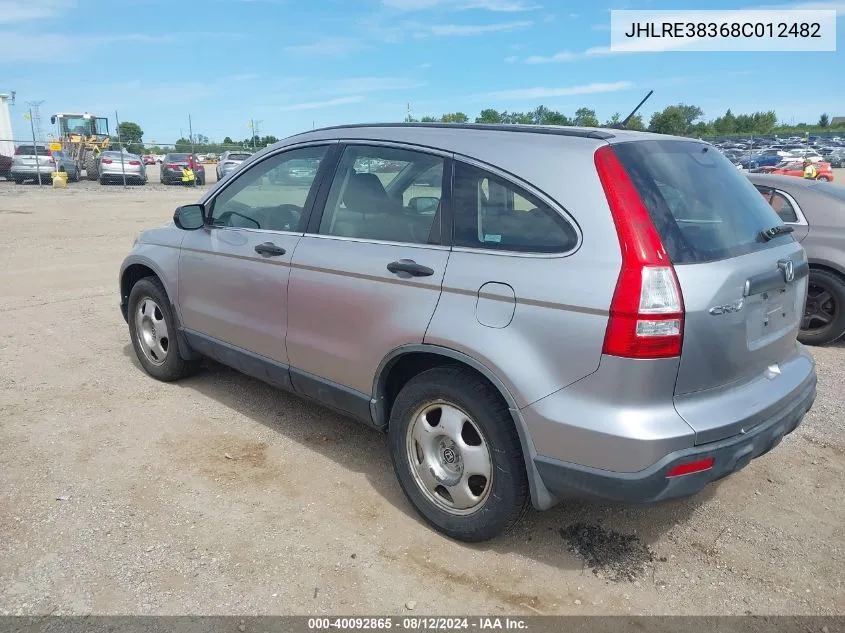 2008 Honda Cr-V Lx VIN: JHLRE38368C012482 Lot: 40092865