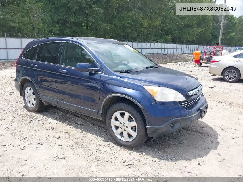 2008 Honda Cr-V Ex-L VIN: JHLRE487X8C062049 Lot: 40095470