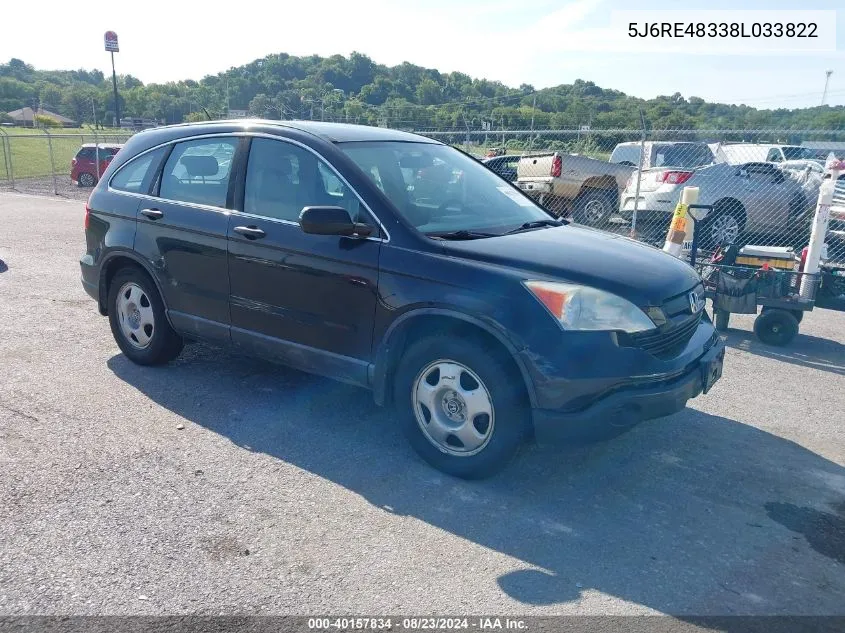 2008 Honda Cr-V Lx VIN: 5J6RE48338L033822 Lot: 40157834