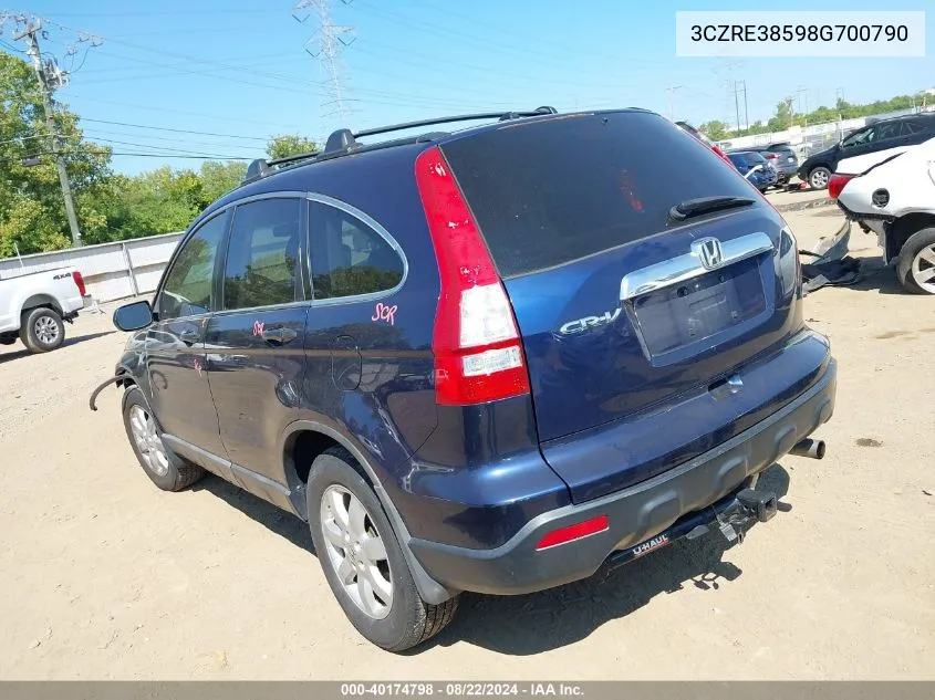 2008 Honda Cr-V Ex VIN: 3CZRE38598G700790 Lot: 40174798