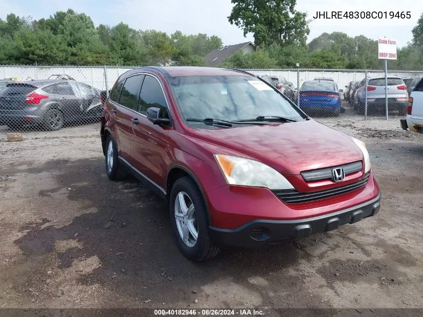 2008 Honda Cr-V Lx VIN: JHLRE48308C019465 Lot: 40182946