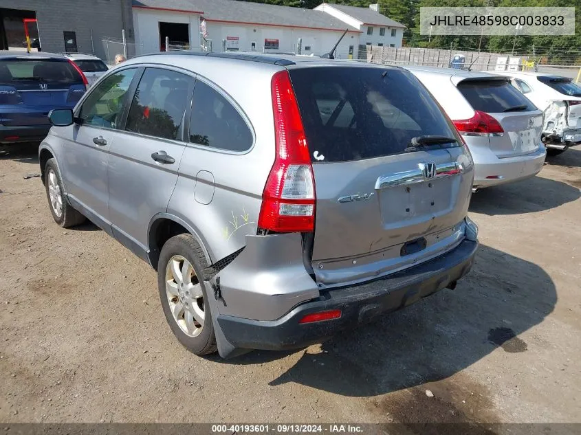 2008 Honda Cr-V Ex VIN: JHLRE48598C003833 Lot: 40193601