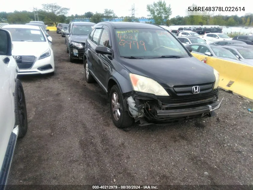 5J6RE48378L022614 2008 Honda Cr-V Lx