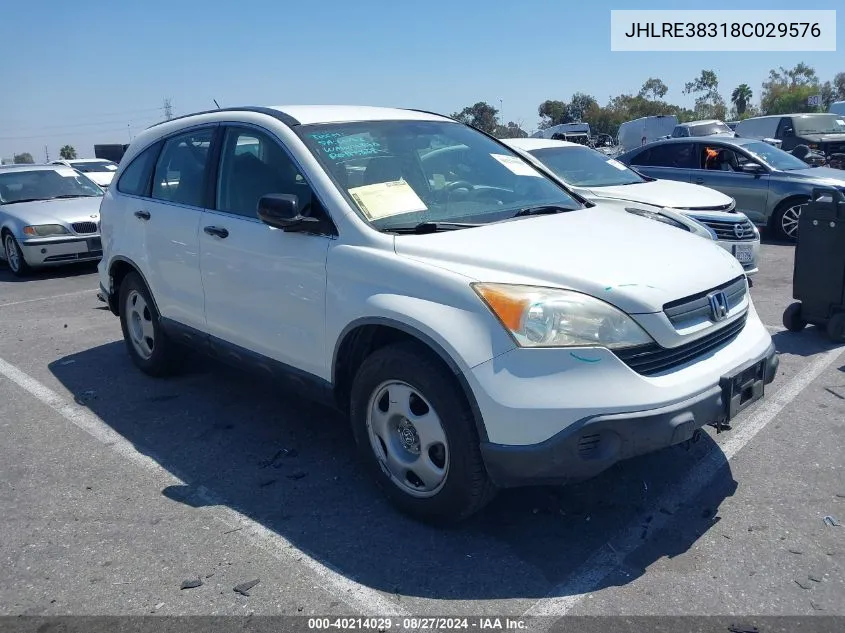 2008 Honda Cr-V Lx VIN: JHLRE38318C029576 Lot: 40214029