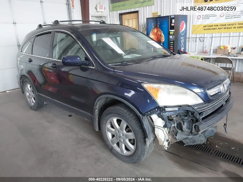 2008 Honda Cr-V Exl VIN: JHLRE48748C030259 Lot: 40228222