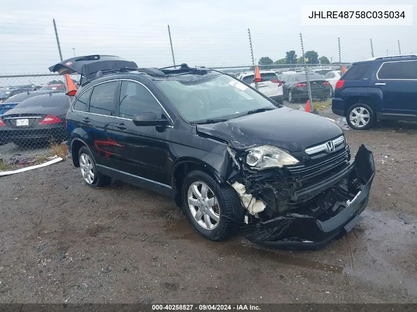 2008 Honda Cr-V Ex-L VIN: JHLRE48758C035034 Lot: 40258527