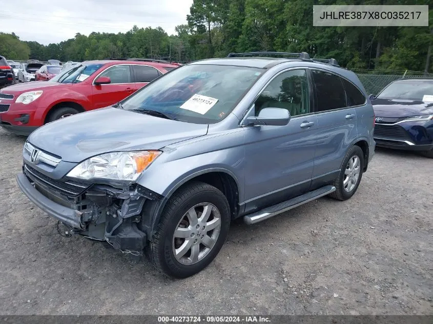 2008 Honda Cr-V Ex-L VIN: JHLRE387X8C035217 Lot: 40273724