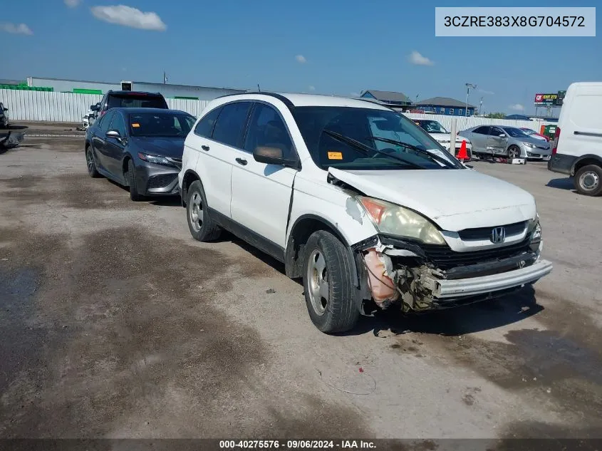 2008 Honda Cr-V Lx VIN: 3CZRE383X8G704572 Lot: 40275576