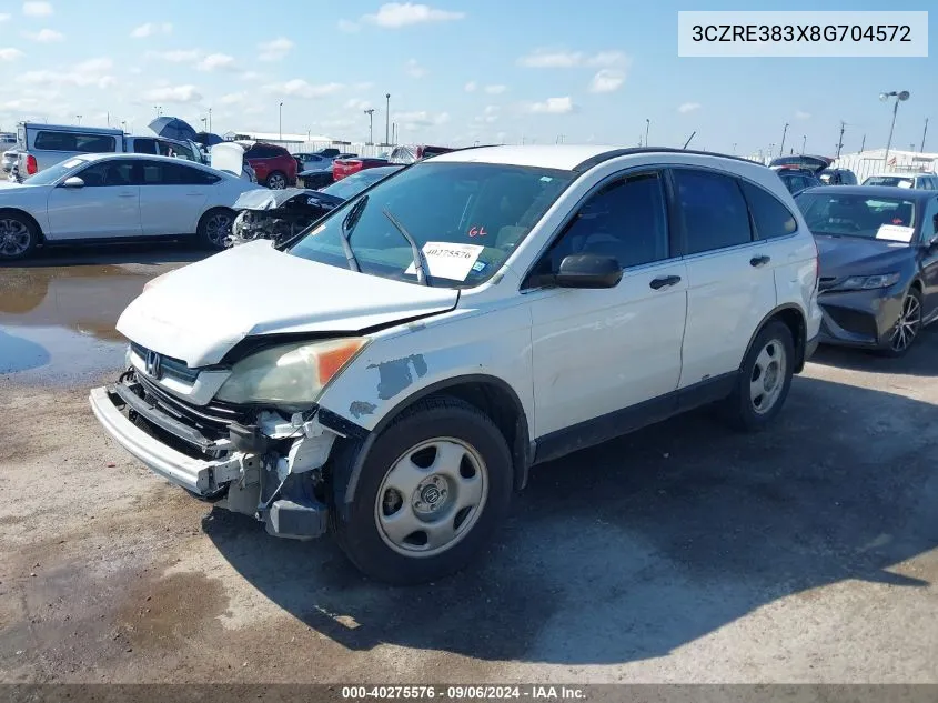 2008 Honda Cr-V Lx VIN: 3CZRE383X8G704572 Lot: 40275576