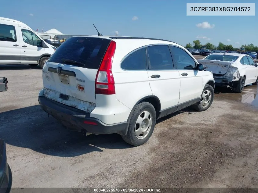 2008 Honda Cr-V Lx VIN: 3CZRE383X8G704572 Lot: 40275576