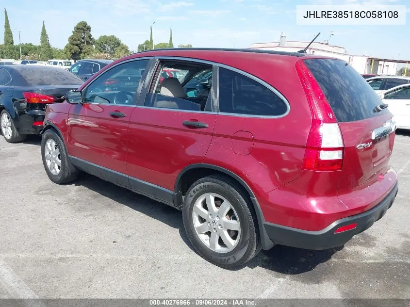 2008 Honda Cr-V Ex VIN: JHLRE38518C058108 Lot: 40276966