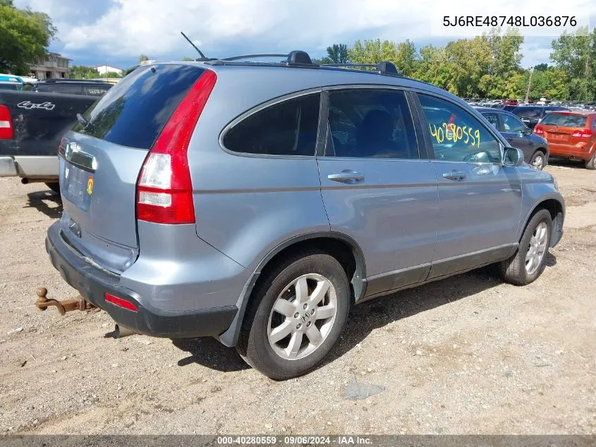 2008 Honda Cr-V Ex-L VIN: 5J6RE48748L036876 Lot: 40280559