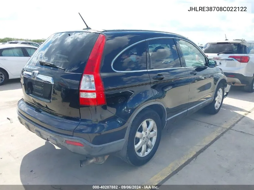 2008 Honda Cr-V Ex-L VIN: JHLRE38708C022122 Lot: 40287882