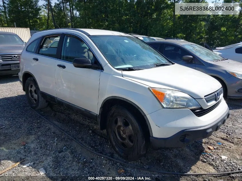 2008 Honda Cr-V Lx VIN: 5J6RE38368L002400 Lot: 40297320